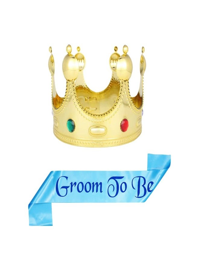 Decofy Groom To Be Sash & King Crown For Boys & Men's | Perfect for bachloratte Party | Groom to Be Sash For Pre Wedding Shoot -Blue (2 pc) - Image 1